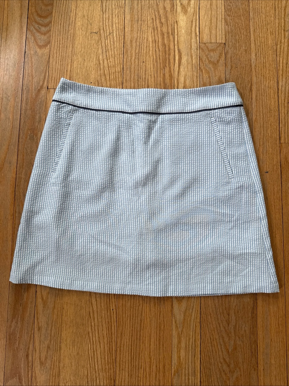 Renwick golf/casual skirt, Seersucker blue/white w/built in shorts